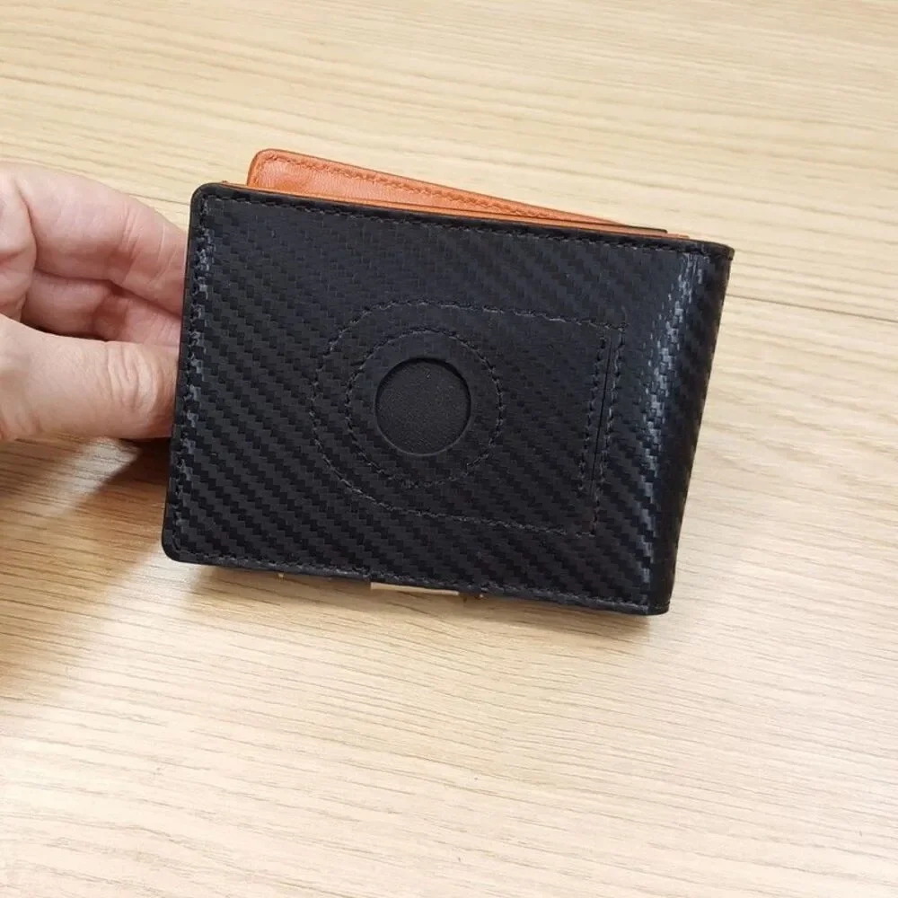 ITECH Wallet Mens Black Orange Carbon Fiber RFID Slim Bifold Money Clip
